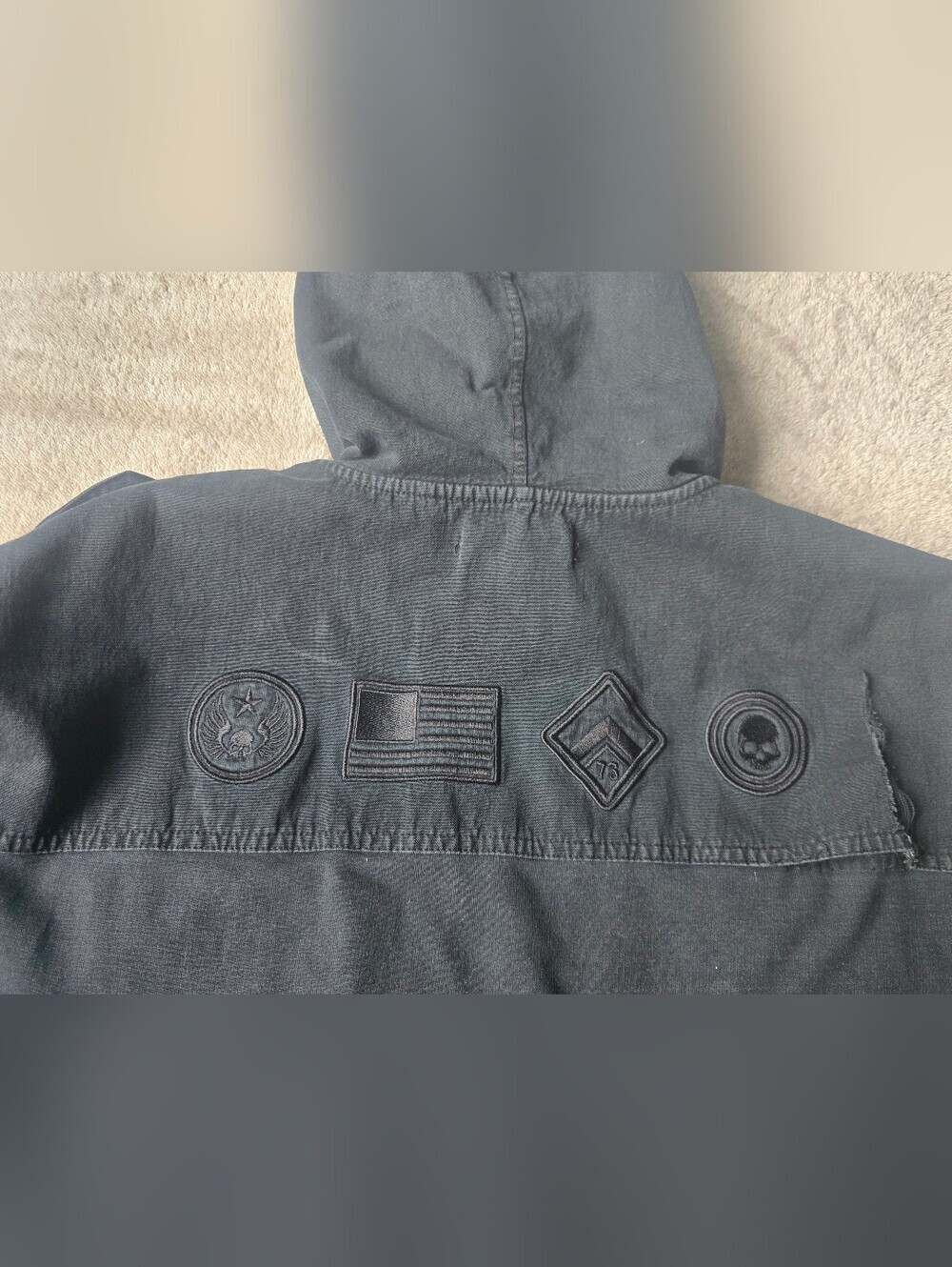 RARE VTG Affliction hybrid hooded denim jacket Mens 2X Full-zip, Black, Y2K - Picture 5 of 16
